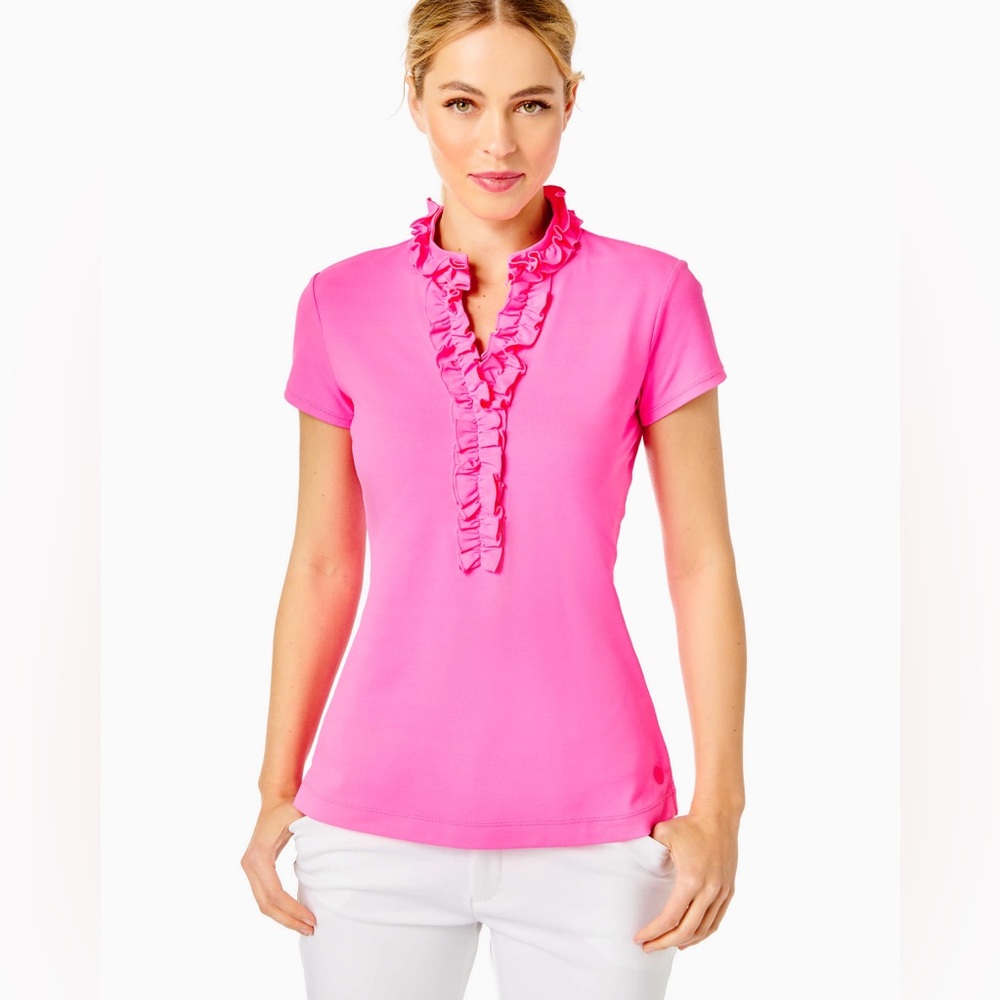⛳️🩷 NWT Lilly Pulitzer Frida Ruffle Polo in Pink Isle